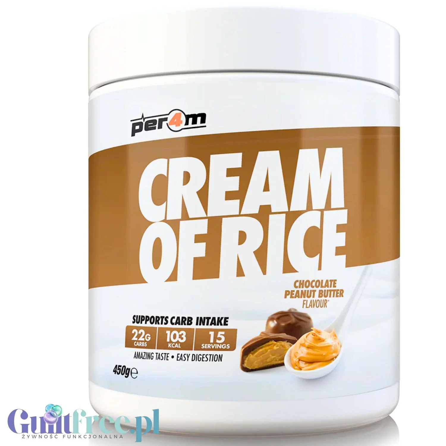 Per4m Cream of Rice, Chocolate Peanut Butter 450g - kleik ryżowy bez cukru potreningowy, smak Czekolada & Masło Orzechowe