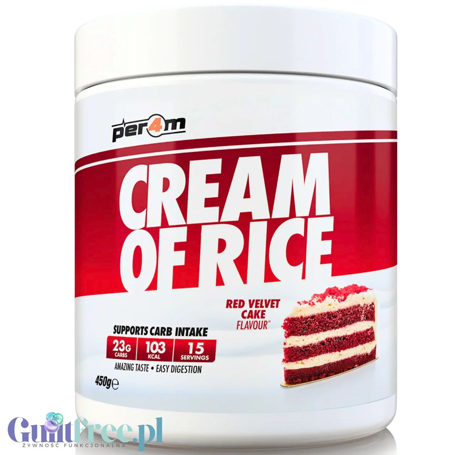 Per4m Cream of Rice, Red Velvet Cake 450g  - kleik ryżowy bez cukru, regeneracyjny posiłek treningowy, smak Ciasto Czekoladowe