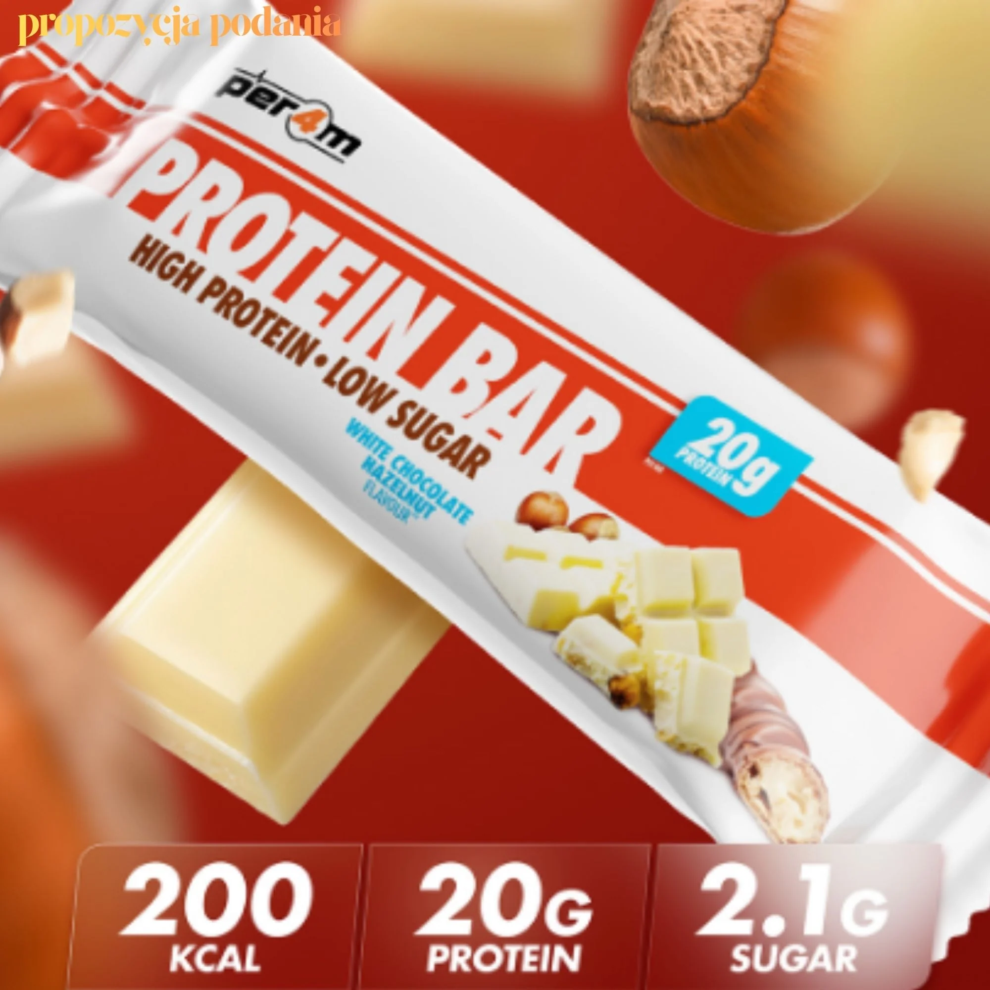 Per4m Protein Bar White Chocolate Hazelnut - baton białkowy 20g białka, fenomenalny smak Biała Czekolada & Orzech Laskowy - Image 4