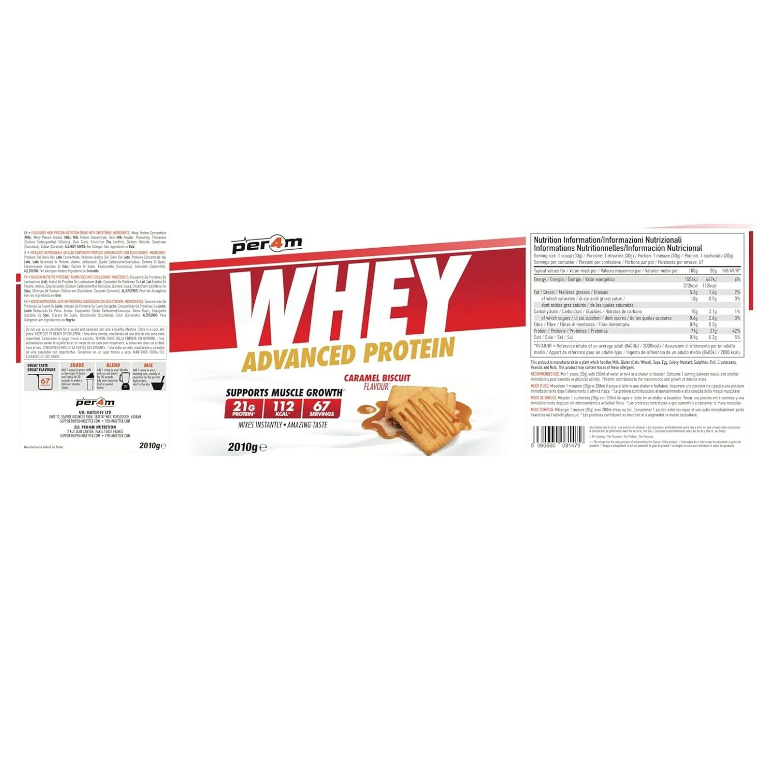 Per4m Whey Advanced Protein Caramel Biscuit 2kg - gęsta odżywka białkowa WPC, WPI & MPC, Karmelizowany Herbatnik - Image 2