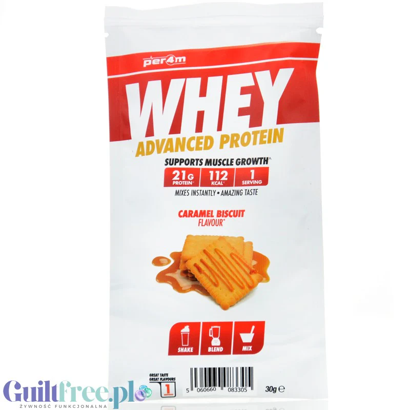 Per4m Whey Advanced Protein Caramel Biscuit 30g saszetka - gęsta odżywka białkowa WPC, WPI & MPC, Karmelizowany Herbatnik