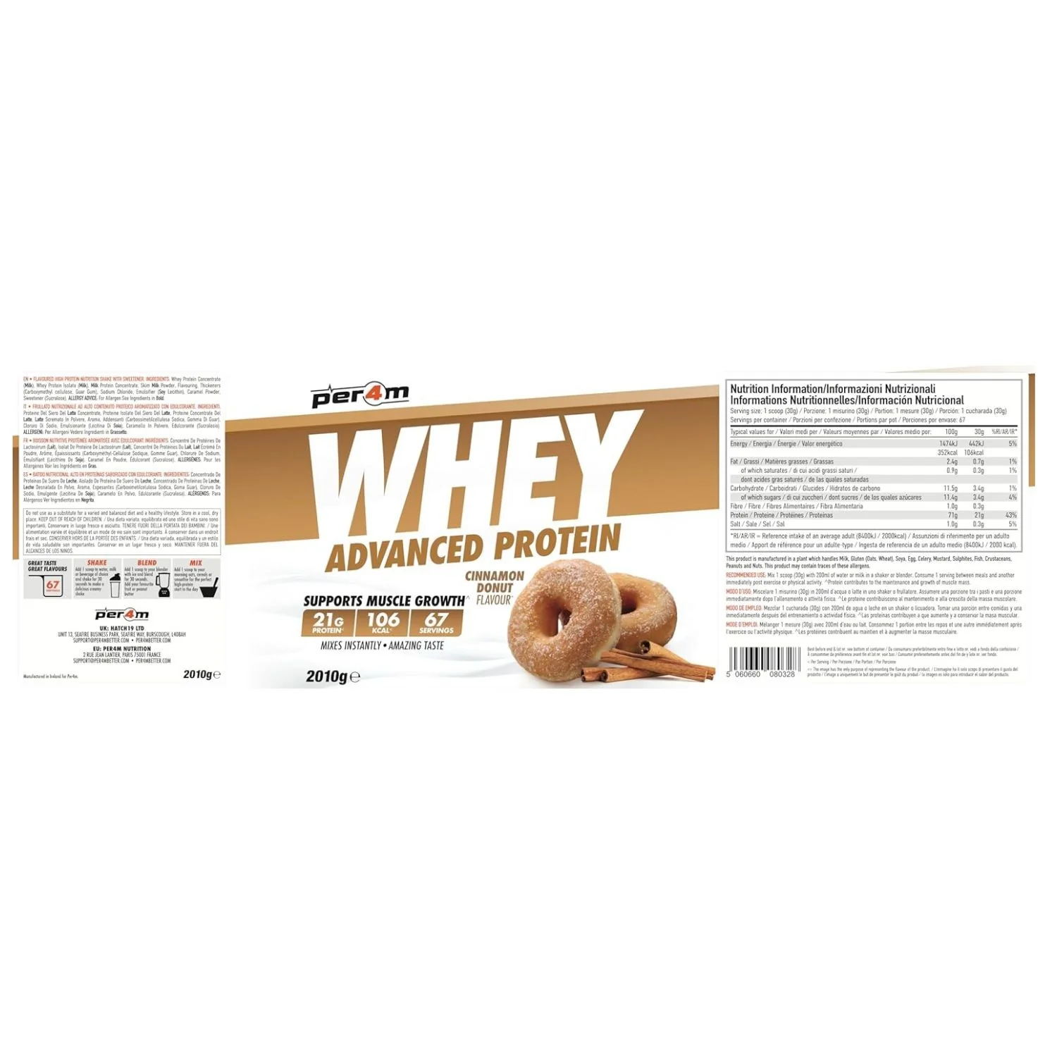 Per4m Whey Advanced Protein Cinnamon Donut 2kg - gęsta odżywka białkowa WPC, WPI & MPC, Cynamonowy Donut - Image 6