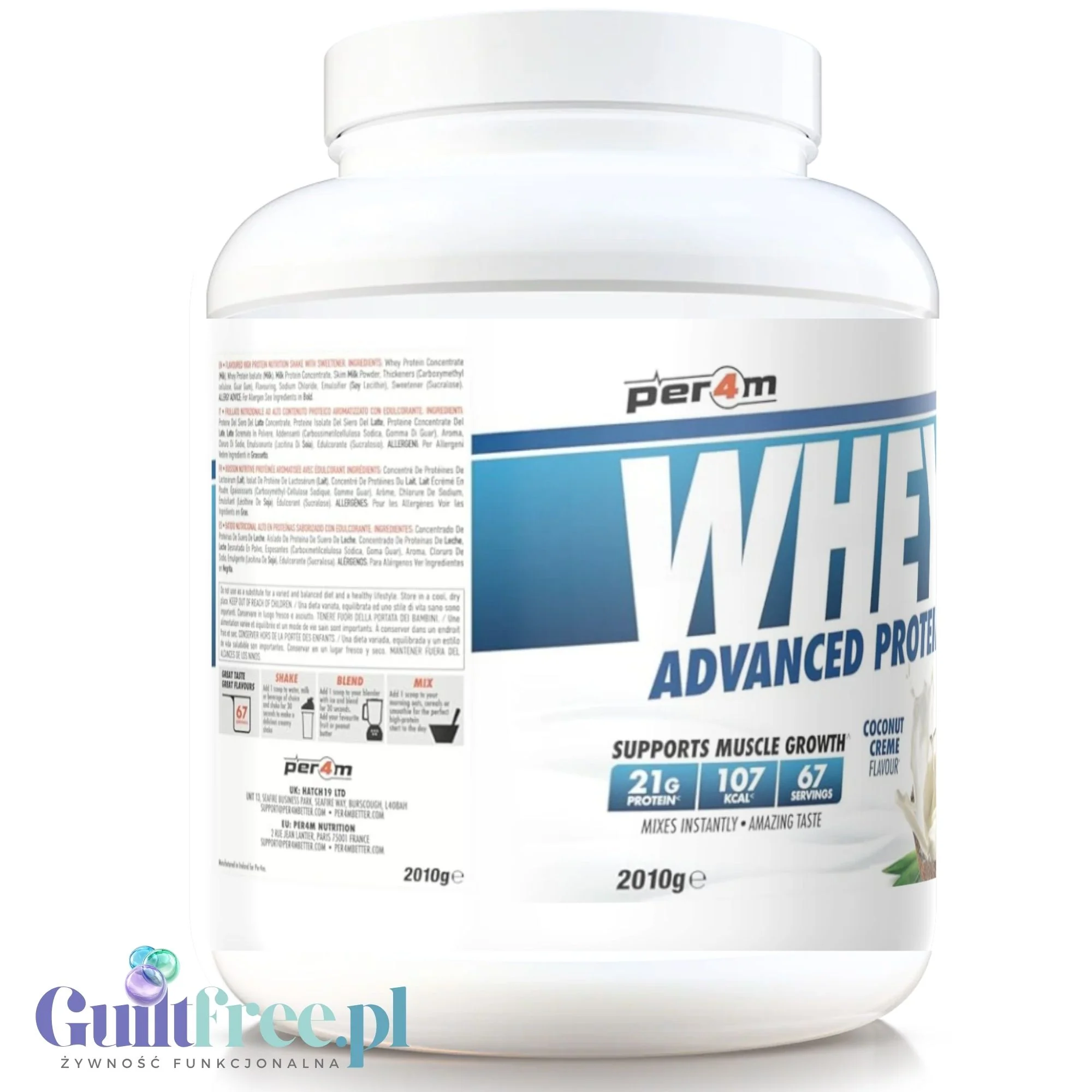 Per4m Whey Advanced Protein Coconut Creme 2kg - gęsta kokosowa odżywka białkowa WPC, WPI & MPC - Image 2