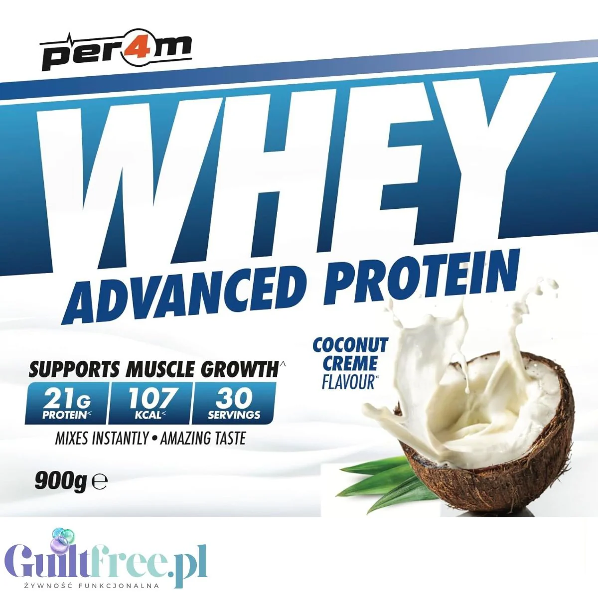 Per4m Whey Advanced Protein Coconut Creme 900g - gęsta odżywka białkowa WPC, WPI & MPC, smak kremu kokosowego - Image 2
