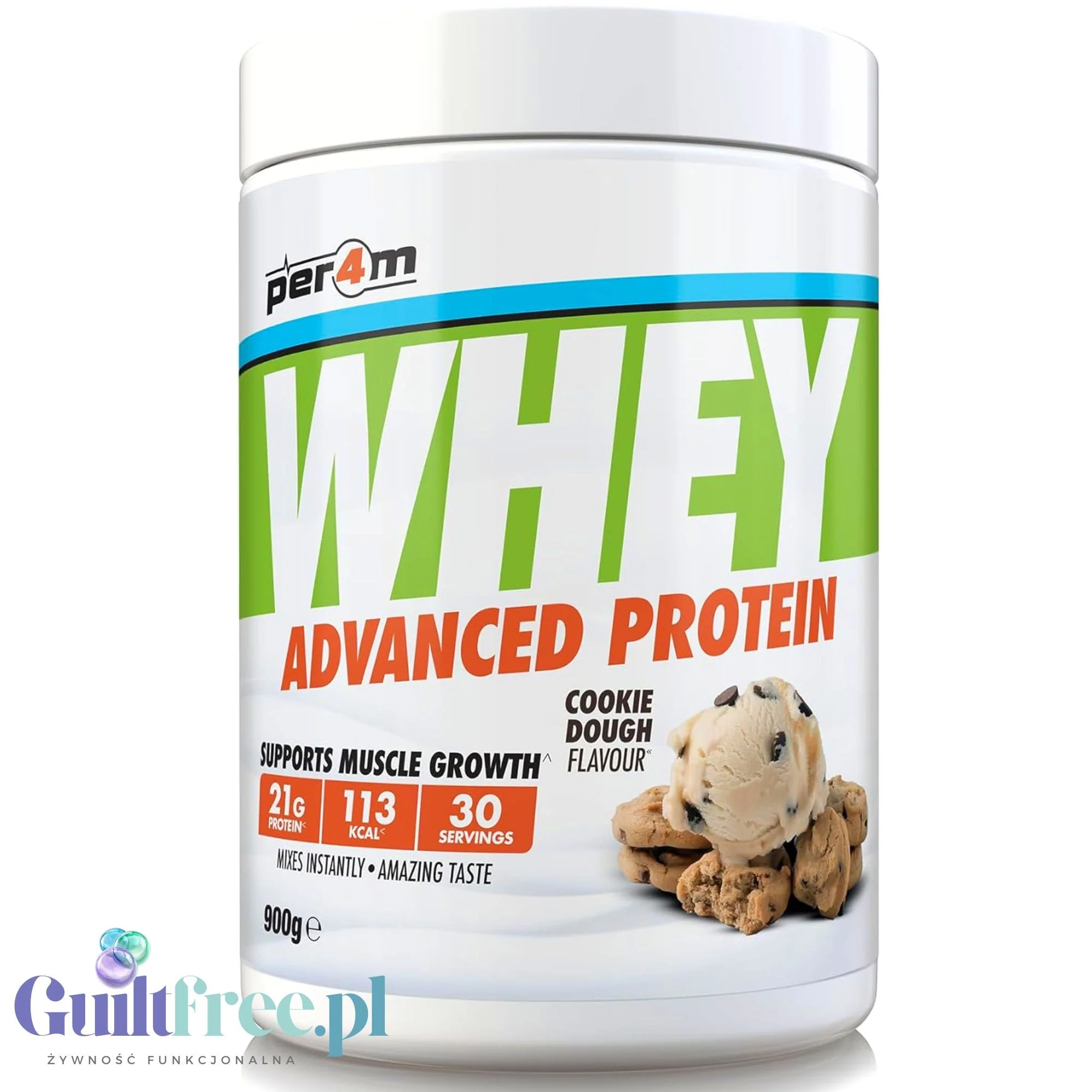 Per4m Whey Advanced Protein Cookie Dough 900g - gęsta odżywka białkowa WPC, WPI & MPC