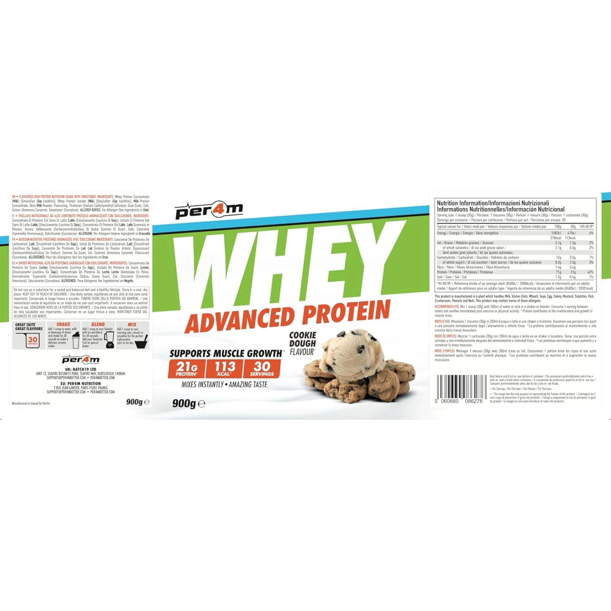 Per4m Whey Advanced Protein Cookie Dough 900g - gęsta odżywka białkowa WPC, WPI & MPC - Image 4