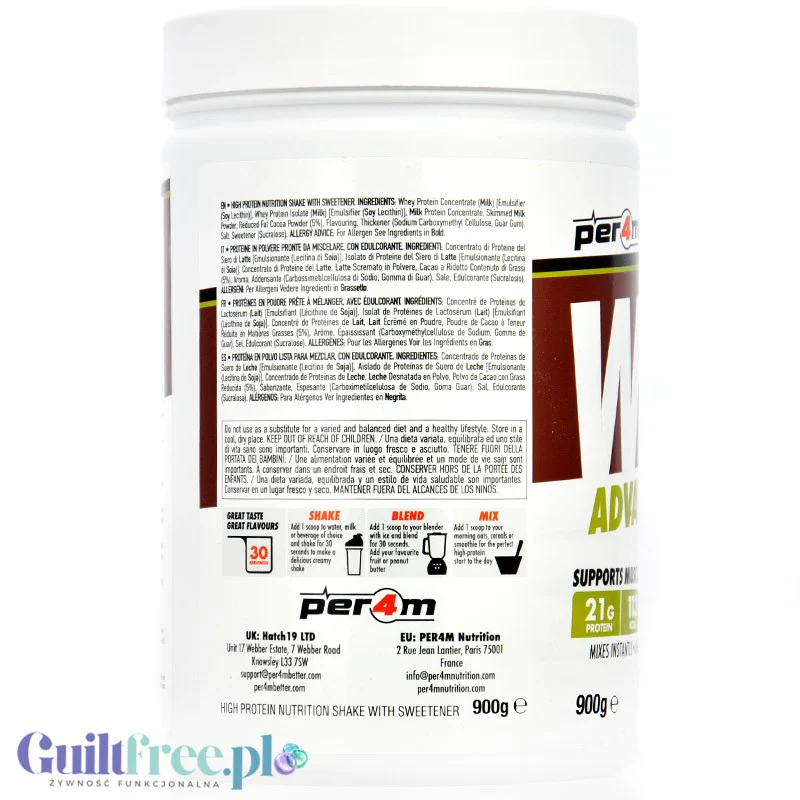 Per4M Whey Advanced Protein Dubai Chocolate 0,9kg - gęsta odżywka białkowa WPC, WPI & MPC o smaku Dubajaskiej Czekolada - Image 3