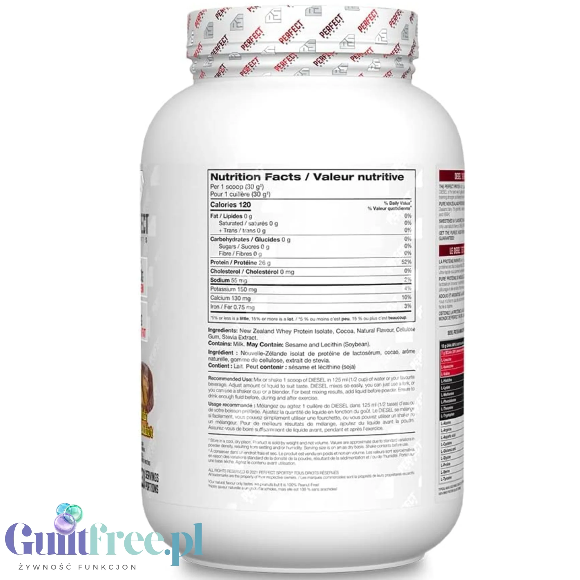 Perfect Sport Diesel 100% Whey Isolate Chocolate Peanut Butter 908g - luksusowa odżywka ze stewią 26g białka & 120kcal - Image 2