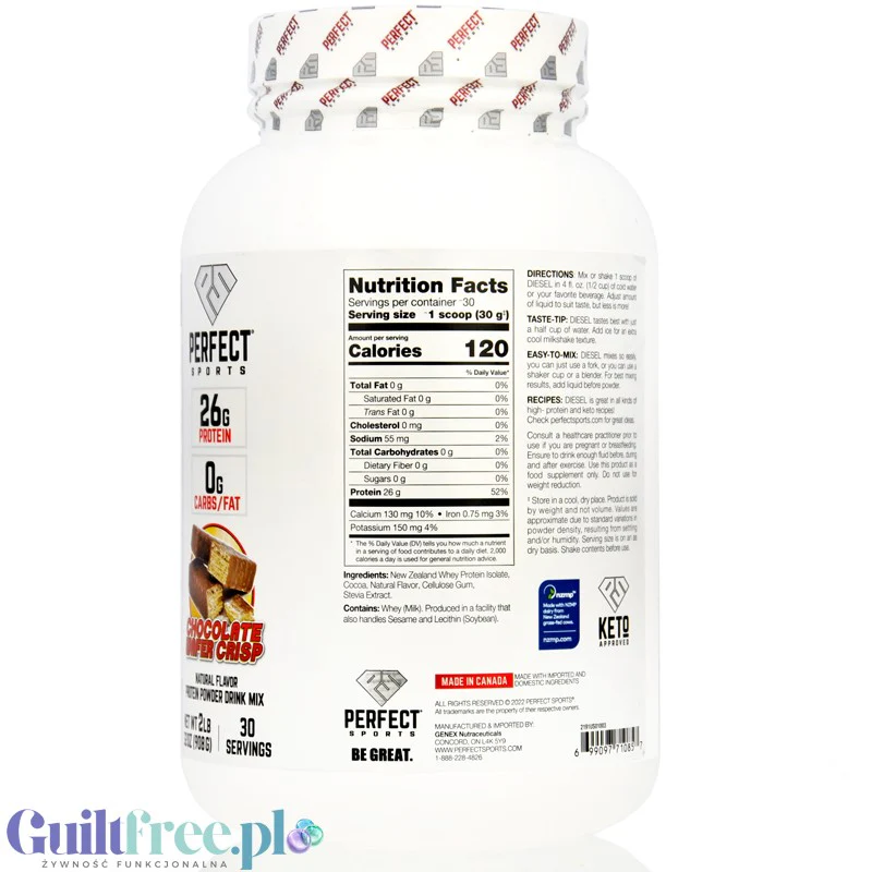 Perfect Sport Diesel 100% Whey Isolate Chocolate Wafer Crisp - izolat WPI bez cukru i tłuszczu, 26g białka & 120kcal - Image 3
