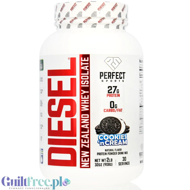 Perfect Sport Diesel 100% Whey Isolate Cookies Cream - izolat WPI z Nowej Zelandii bez cukru i tłuszczu, 27g białka & 110kcal