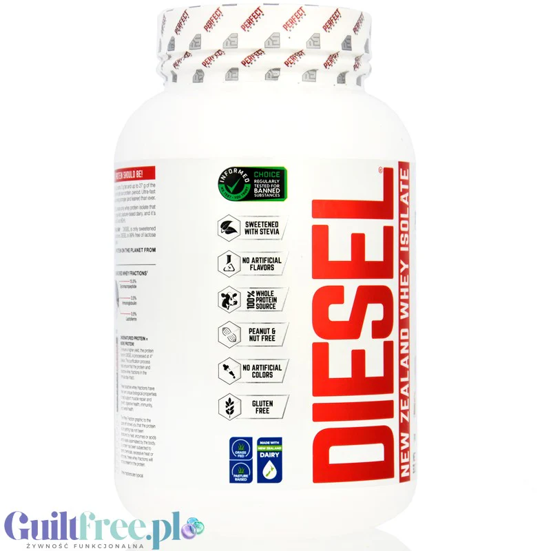 Perfect Sport Diesel 100% Whey Isolate Cookies Cream - izolat WPI z Nowej Zelandii bez cukru i tłuszczu, 27g białka & 110kcal - Image 4