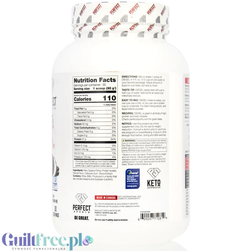Perfect Sport Diesel 100% Whey Isolate Salted Caramel - izolat WPI z Nowej Zelandii bez cukru i tłuszczu, 27g białka & 110kcal - Image 3