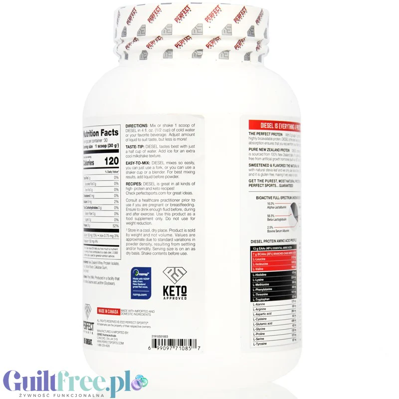 Perfect Sport Diesel 100% Whey Isolate Triple Rich Chocolate - izolat WPI bez cukru i tłuszczu, 26g białka & 120kcal - Image 2