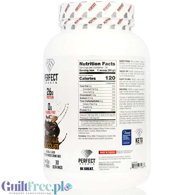 Perfect Sport Diesel 100% Whey Isolate Triple Rich Chocolate - izolat WPI bez cukru i tłuszczu, 26g białka & 120kcal - Image 3