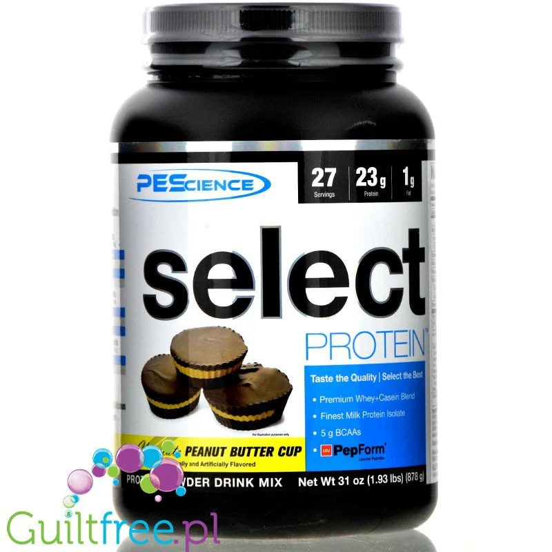 PEScience Select Protein Chocolate Peanut Butter Cup - odżywka 24g białka w 120kcal, kazeina & izolat, Miseczki z Czekoladą