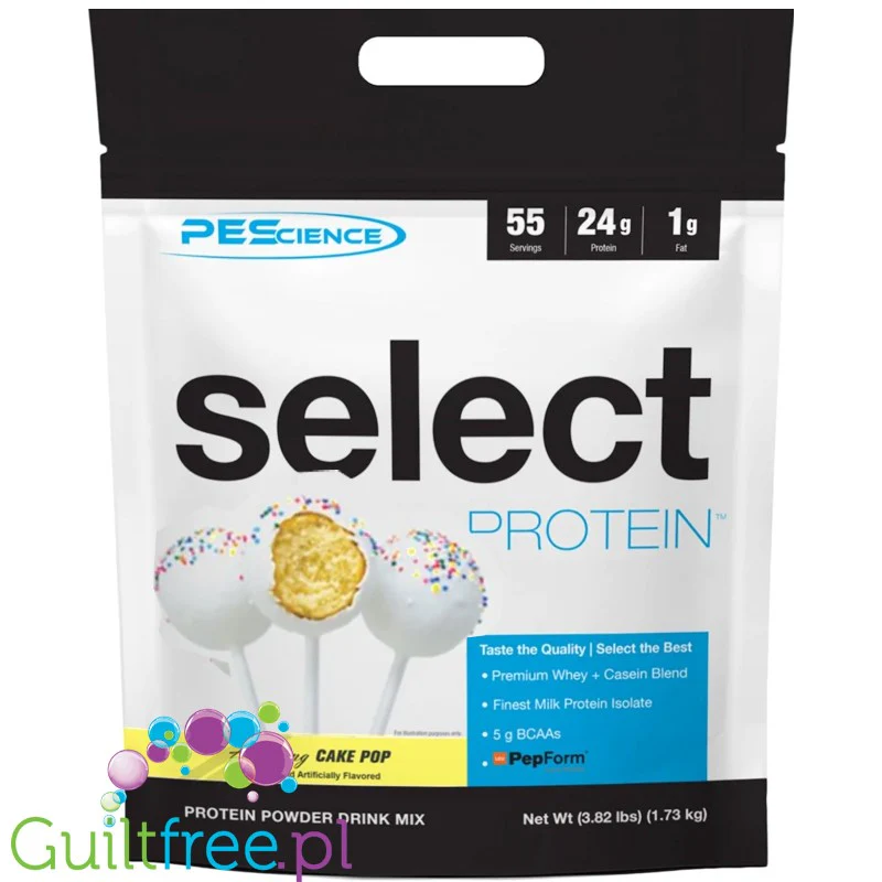 PEScience Select Protein Cake Pop XXL 1,73kg - odżywka białkowa 24g białka w 120kcal, kazeina & izolat, Biszkopt z Lukrem - Image 2