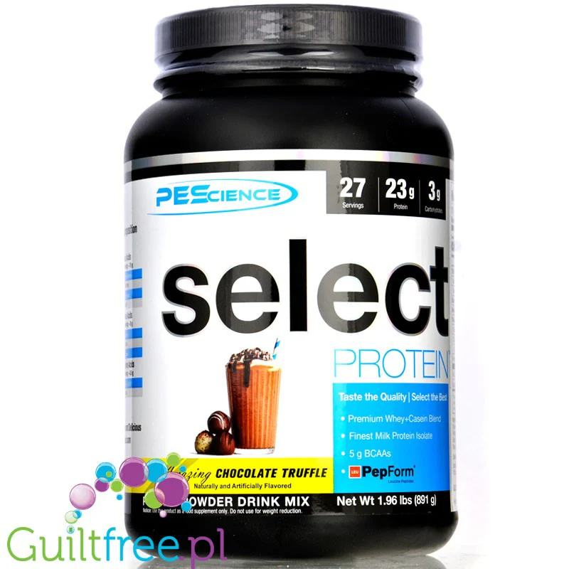 PEScience Select Protein Chocolate Truffle 0,9KG - odżywka białkowa 23g białka w 125kcal, kazeina & izolat