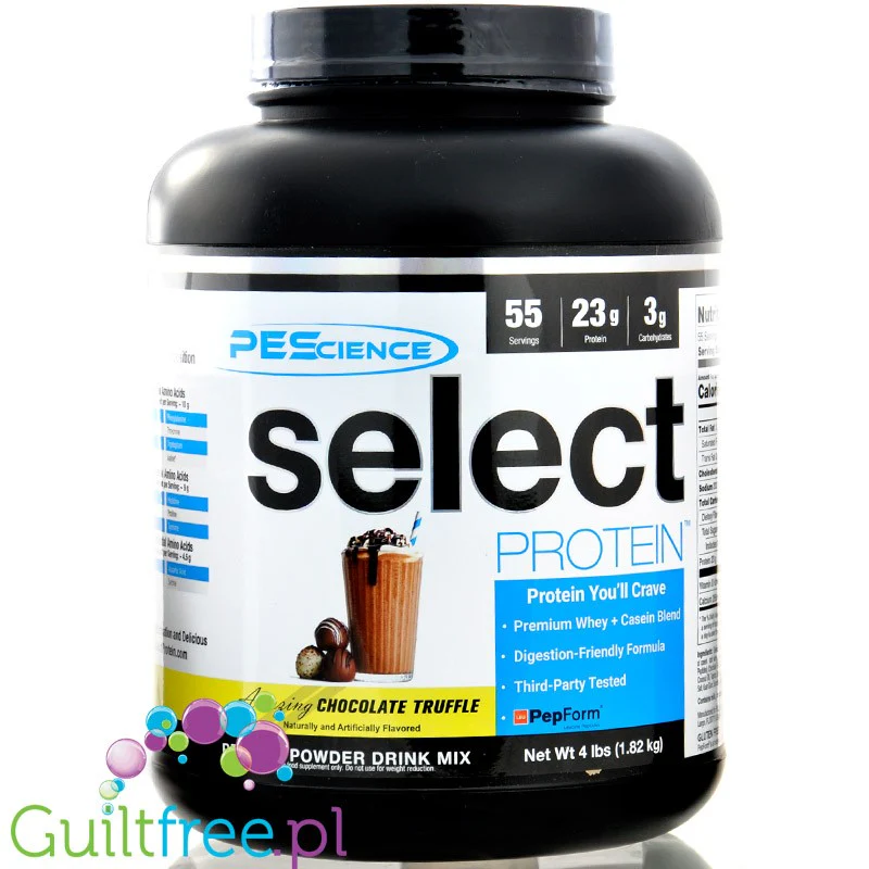 PEScience Select Protein Chocolate Truffle 1,82KG - odżywka białkowa 23g białka w 125kcal, kazeina & izolat