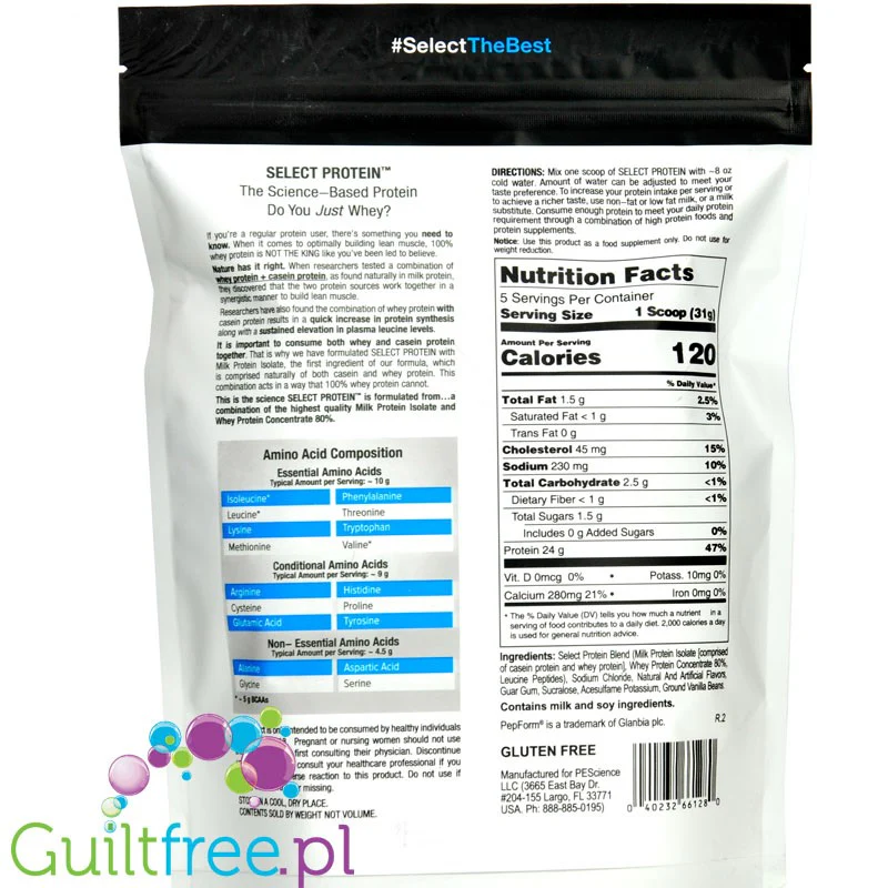 PEScience Select Protein Gourmet Vanilla 155g - odżywka białkowa 24g białka w 120kcal, kazeina & izolat, Wanilia - Image 2
