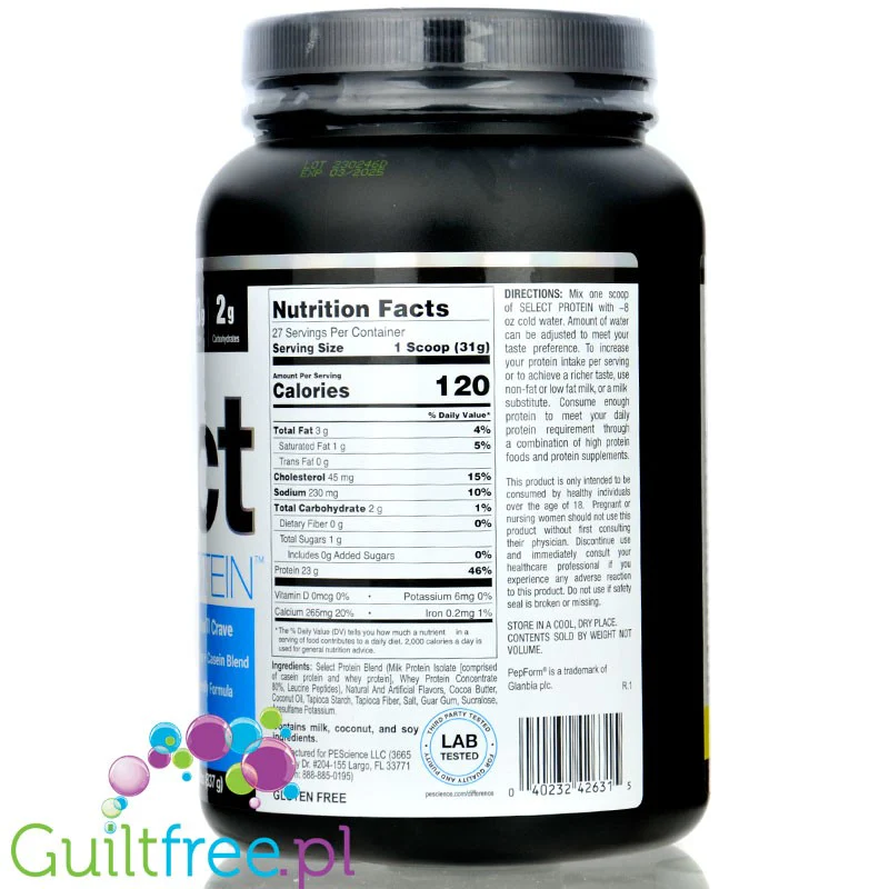 PEScience Select Protein White Chocolate Macadamia - odżywka białkowa 23g białka w 120kcal, kazeina & izolat - Image 3