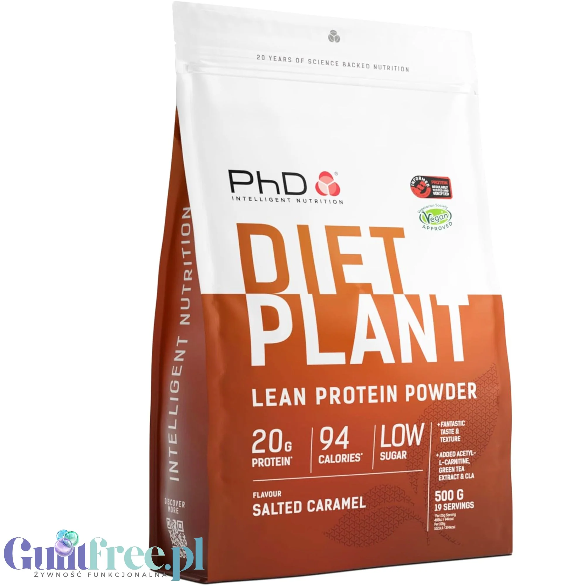 Phd Diet Plant Lean Protein Salted Caramel 500g - wegańska odżywka białkowa, Solony Karmel, formuła fat burning