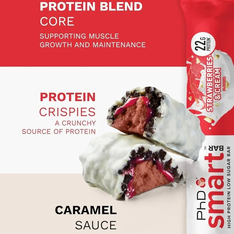 Phd Smart Bar White Chocolate Strawberries & Cream - baton proteinowy bez cukru z karmelem truskawkowym i białą czekoladą - Image 3