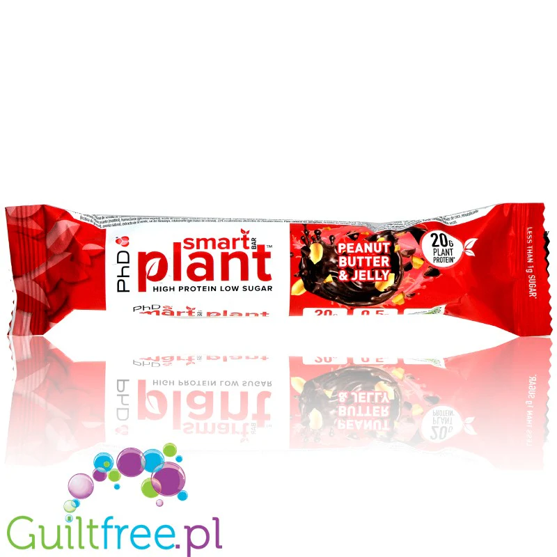 Phd Smart Plant Peanut Butter Jelly - wegański baton proteinowy bez cukru, Ciemna Czekolada, Masło Orzechowe & Truskawki
