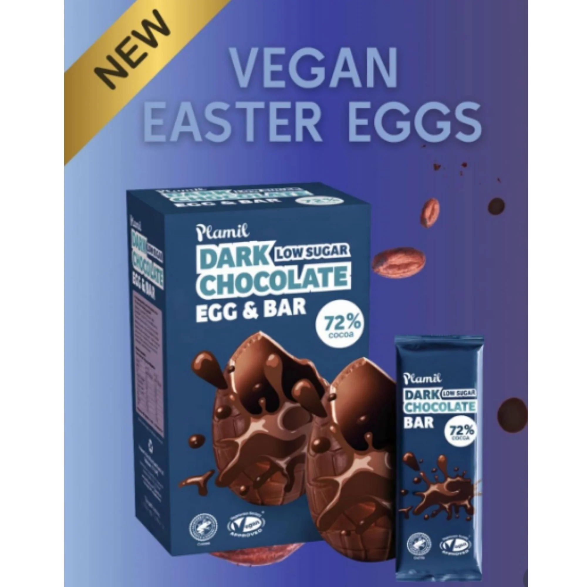 Plamil Dark Chocolate Easter Egg & Bar 125g - wielkanocne wegańskie jajo bez cukru i mleka z ksylitolem, czekolada 72% - Image 3