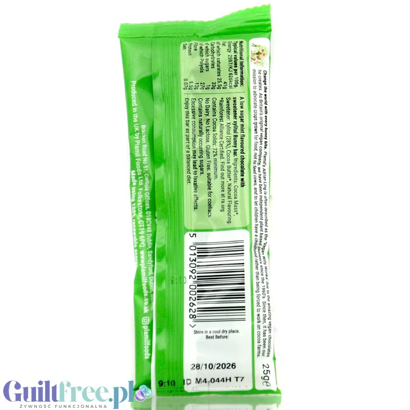 Plamil So Free Vegan Mint Chocolate Bunny - zajączek wielkanocny z wegańskiej czekolady bez cukru z ksylitolem - Image 2