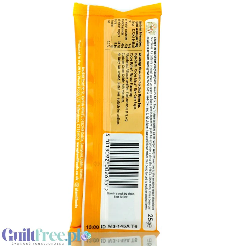 Plamil So Free Vegan Orange Chocolate Bunny - zajączek wielkanocny z wegańskiej czekolady bez białego cukru - Image 2