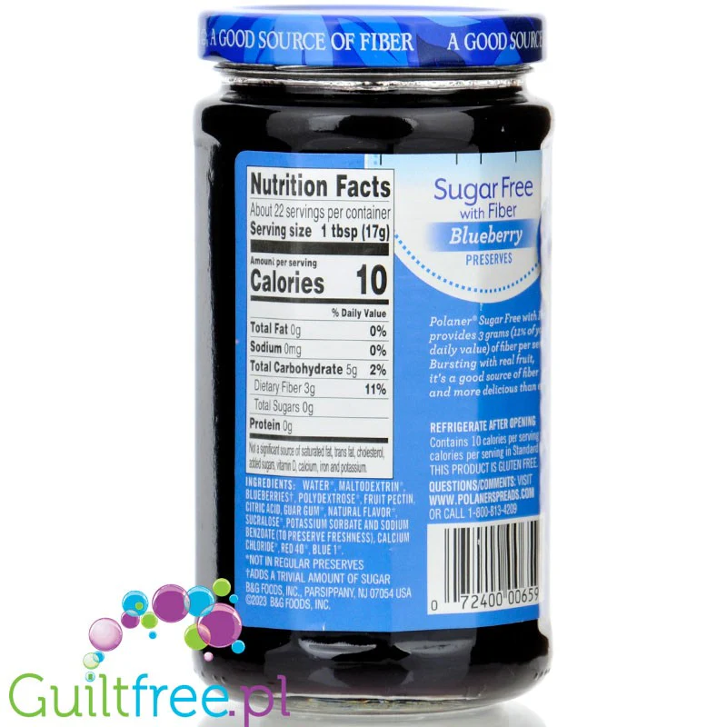 Polaner Sugar Free Blueberry Preserves - jagodowy dżem bez cukru z błonnikiem 80% mniej kcal - Image 3