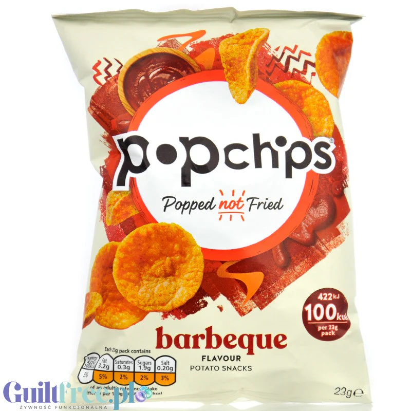 Popchips Barbeque 23g - pieczone chipsy BBQ 50% mniej tłuszczu, bez oleju palmowego