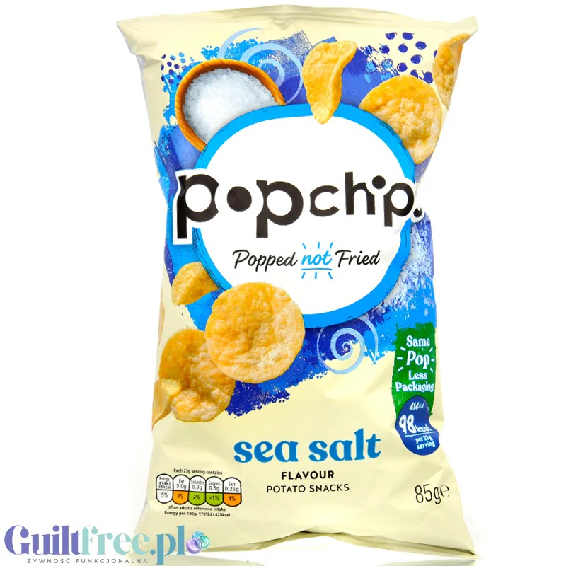 Popchips Sea Salt 85g - pieczone chipsy 50% mniej tłuszczu, wegańskie & bez oleju palmowego