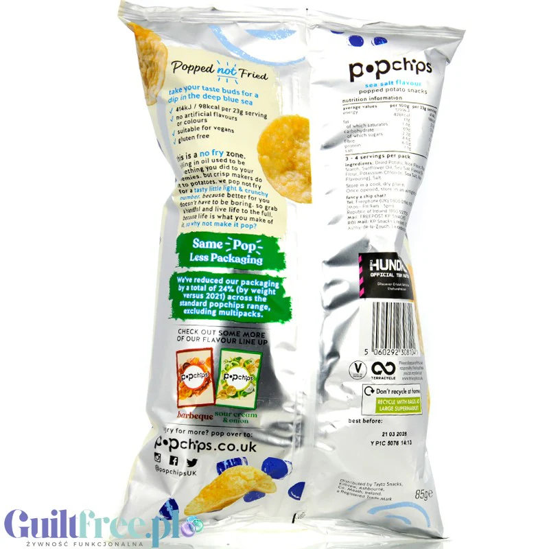 Popchips Sea Salt 85g - pieczone chipsy 50% mniej tłuszczu, wegańskie & bez oleju palmowego - Image 2