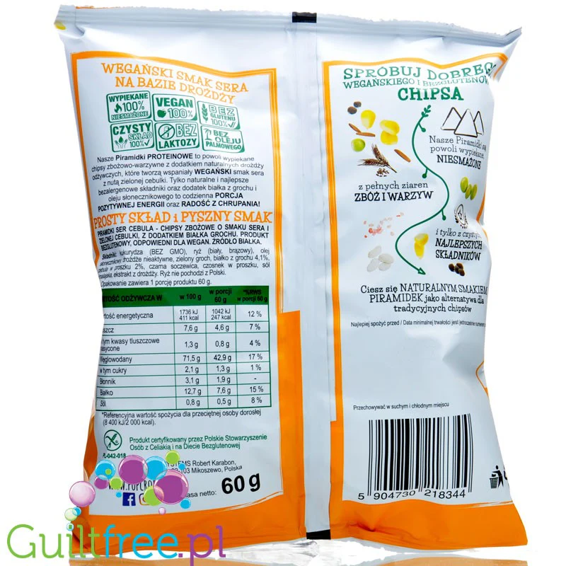 Popcrop Piramidki Cheese & Onion - wegańskie, bezglutenowe chipsy proteinowe, Ser & Cebulka - Image 2