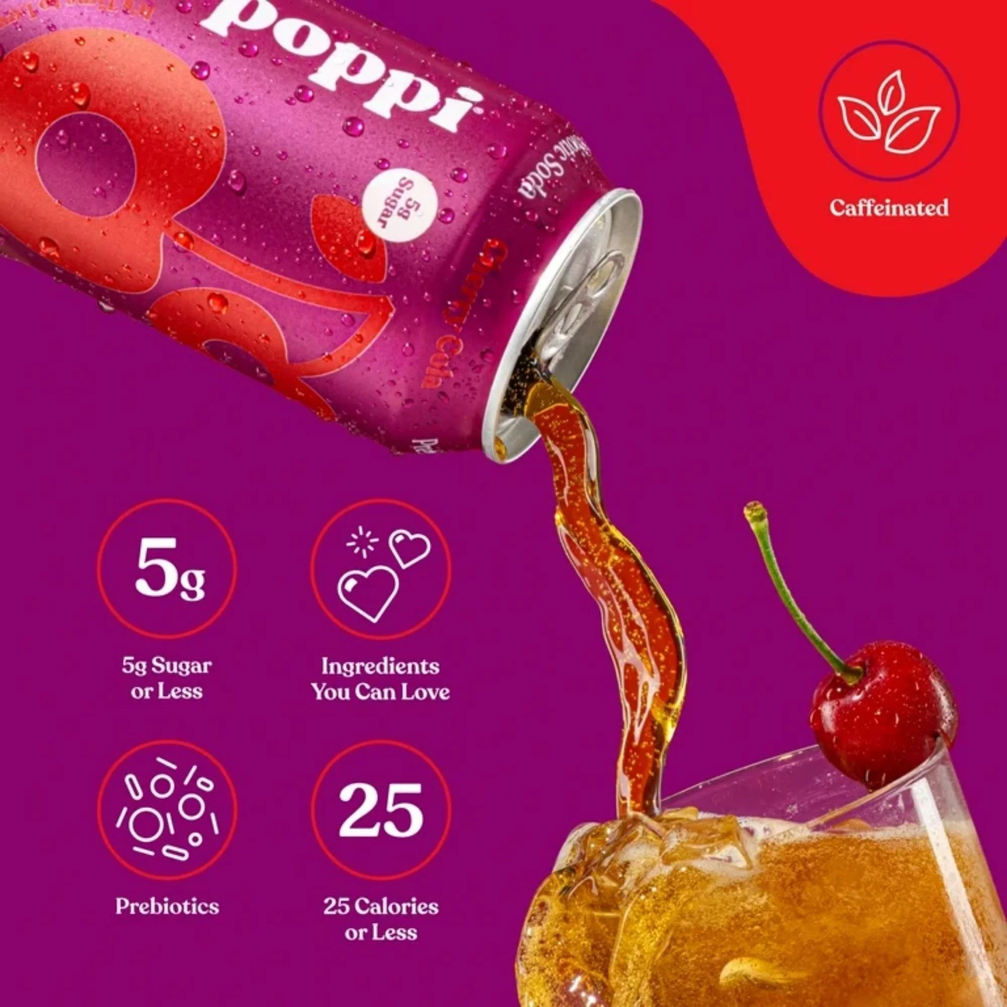 Poppi Prebiotic Soda Cherry Cola 355ml - funkcjonalny napój z błonnikiem, stewią i octem jabłkowym - Image 6