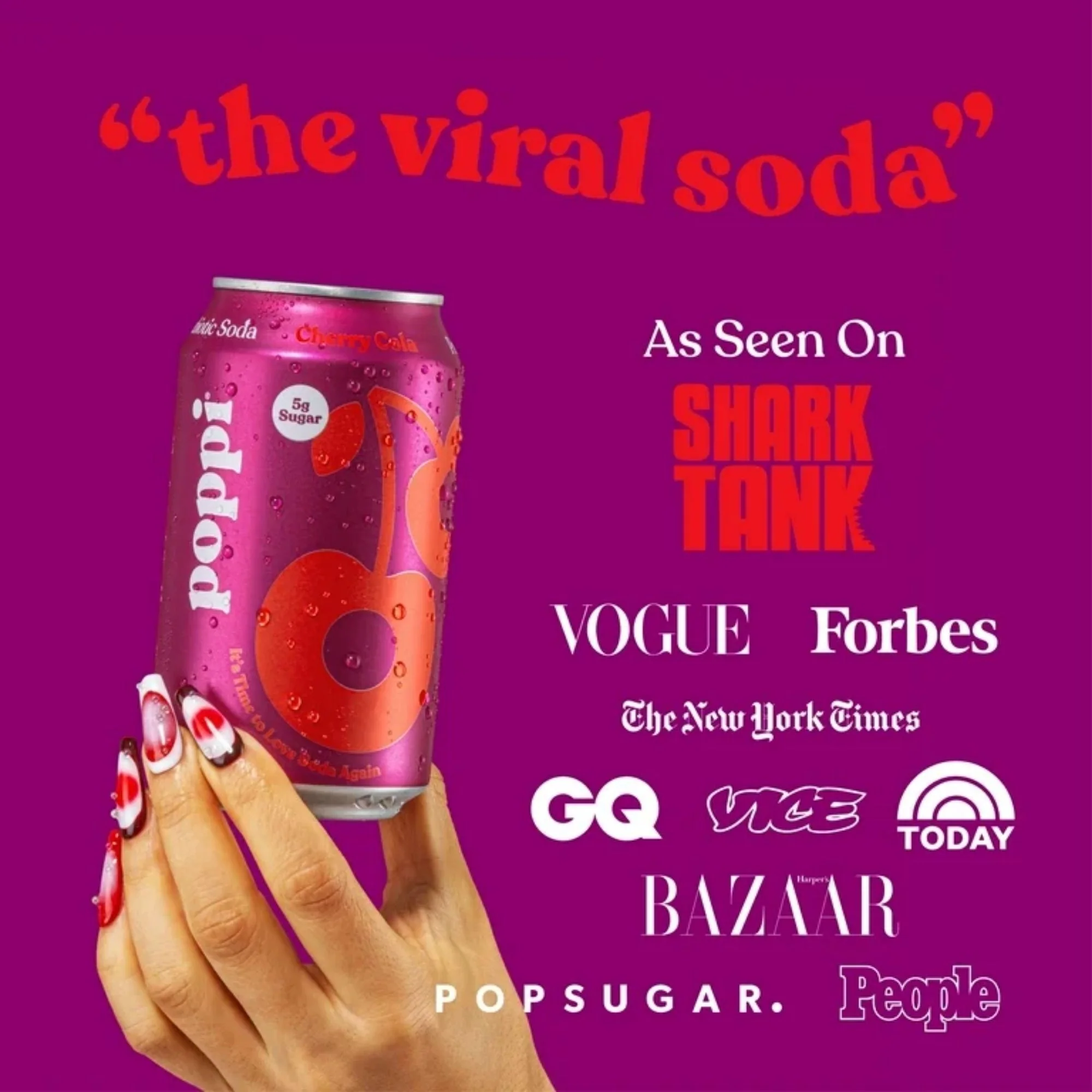 Poppi Prebiotic Soda Cherry Cola 355ml - funkcjonalny napój z błonnikiem, stewią i octem jabłkowym - Image 7