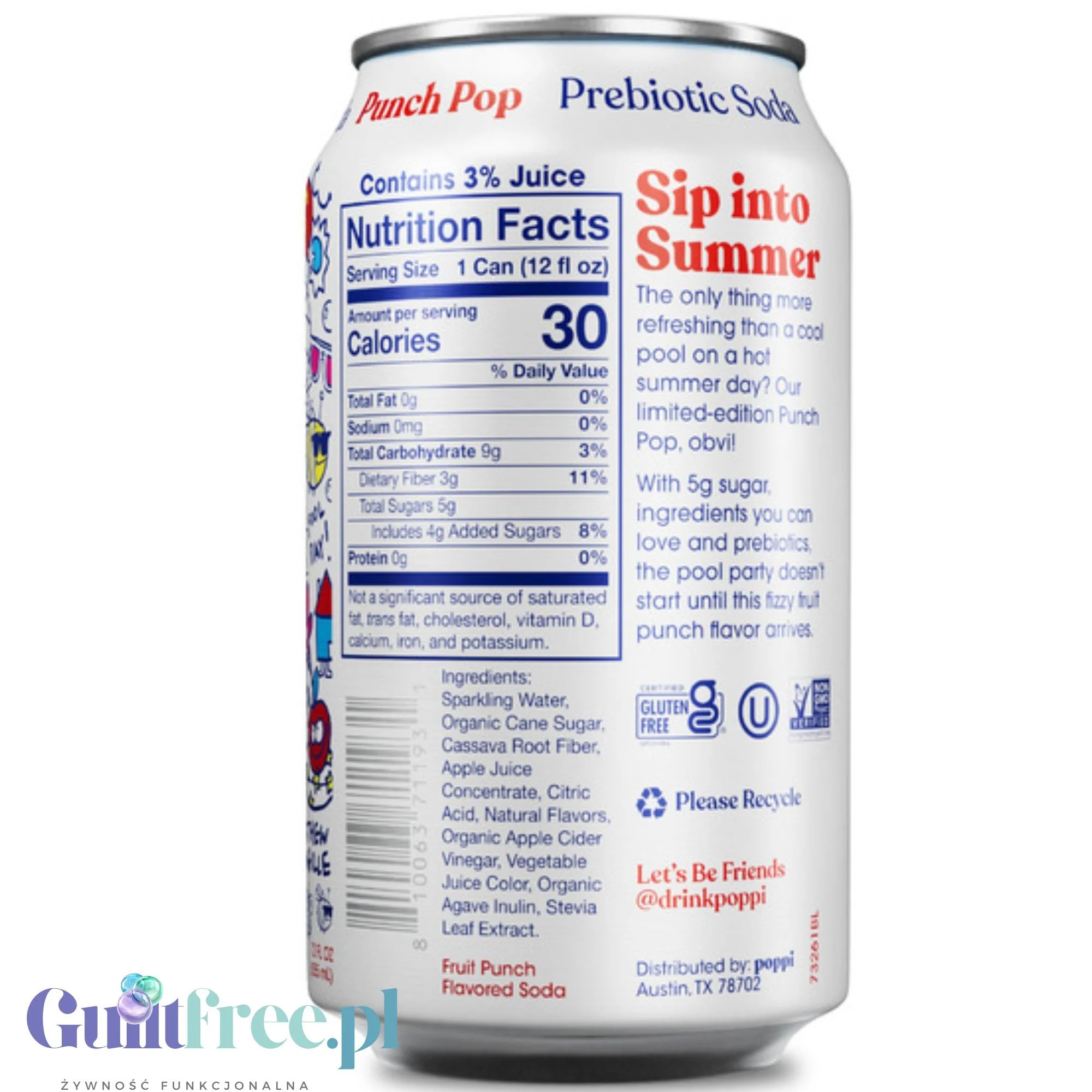 Poppi Prebiotic Soda Punch Pop 355ml - funkcjonalny napój z błonnikiem, stewią i octem jabłkowym - Image 2