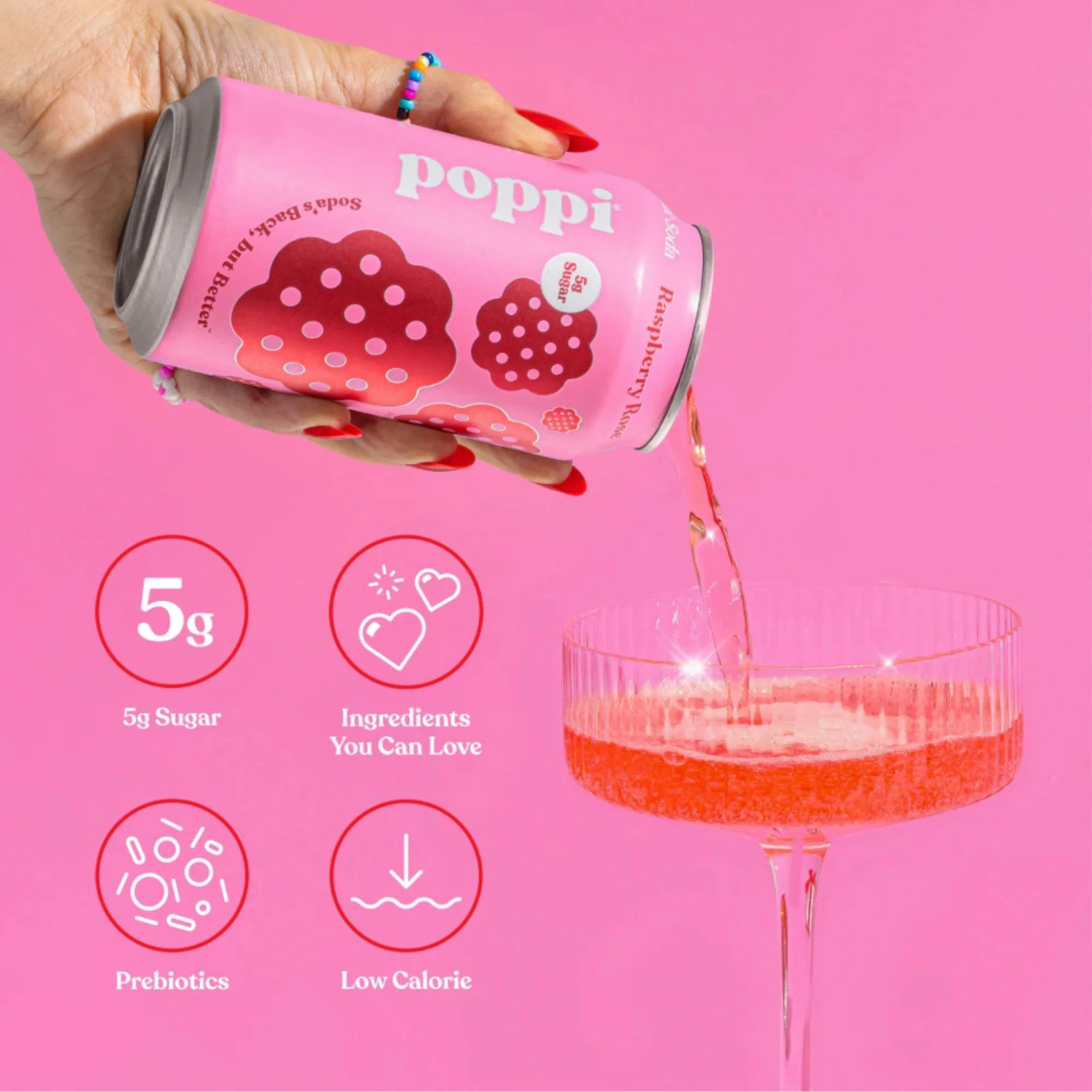 Poppi Prebiotic Soda Raspberry Rose 355ml - funkcjonalny napój z błonnikiem, stewią i octem jabłkowym - Image 5