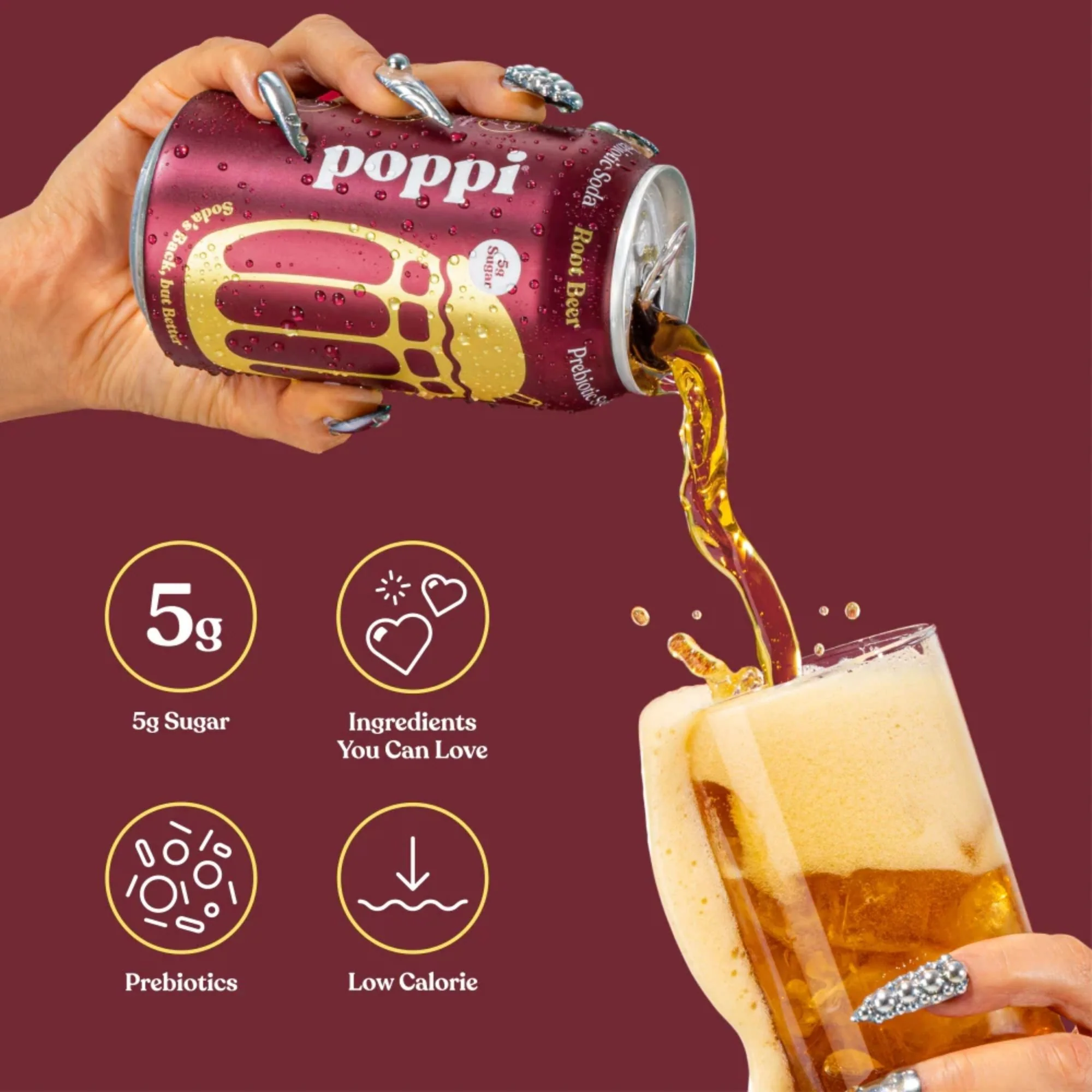 Poppi Prebiotic Soda Root Beer 355ml - funkcjonalny napój z błonnikiem, stewią i octem jabłkowym - Image 6