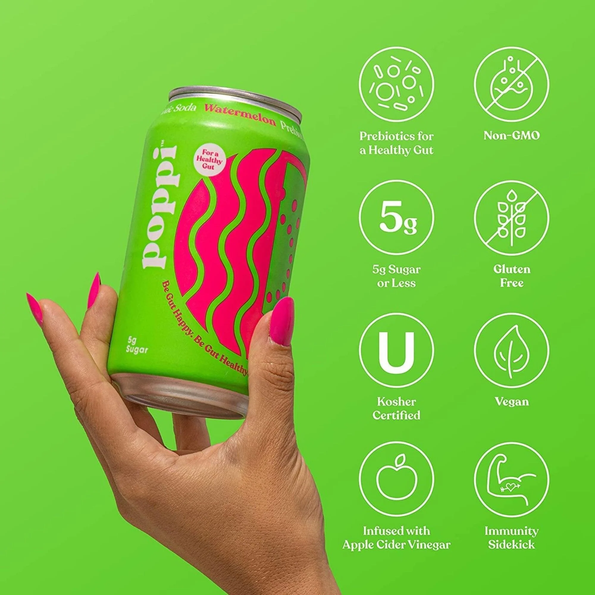 Poppi Prebiotic Soda Watermelon 355ml - funkcjonalny napój z błonnikiem, stewią i octem jabłkowym - Image 3