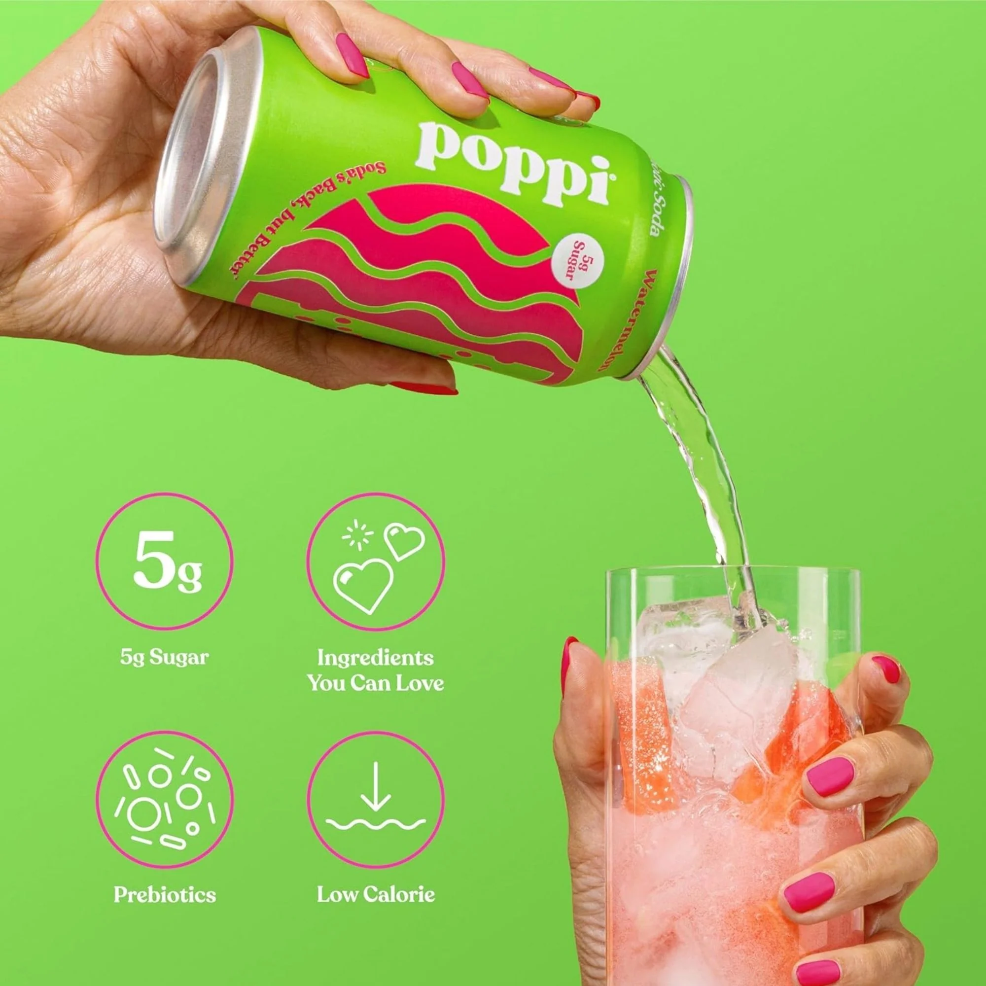 Poppi Prebiotic Soda Watermelon 355ml - funkcjonalny napój z błonnikiem, stewią i octem jabłkowym - Image 4