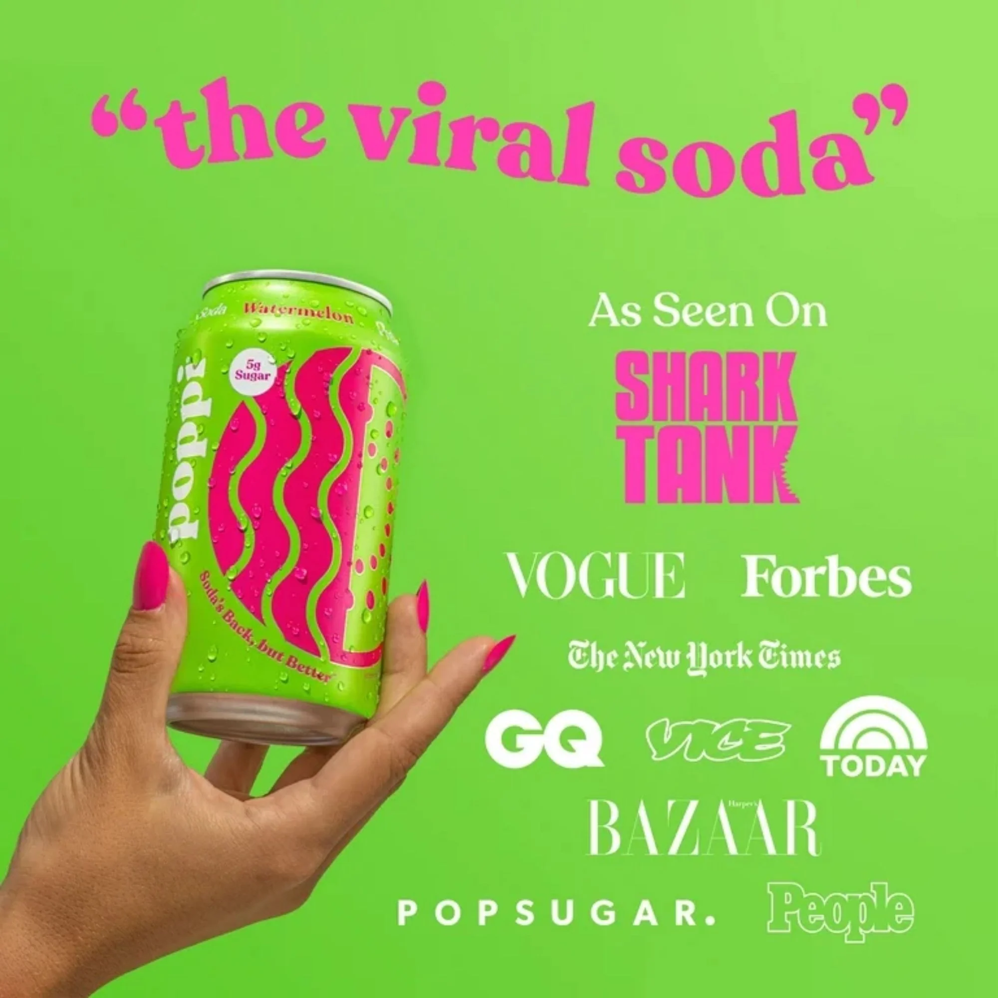 Poppi Prebiotic Soda Watermelon 355ml - funkcjonalny napój z błonnikiem, stewią i octem jabłkowym - Image 5