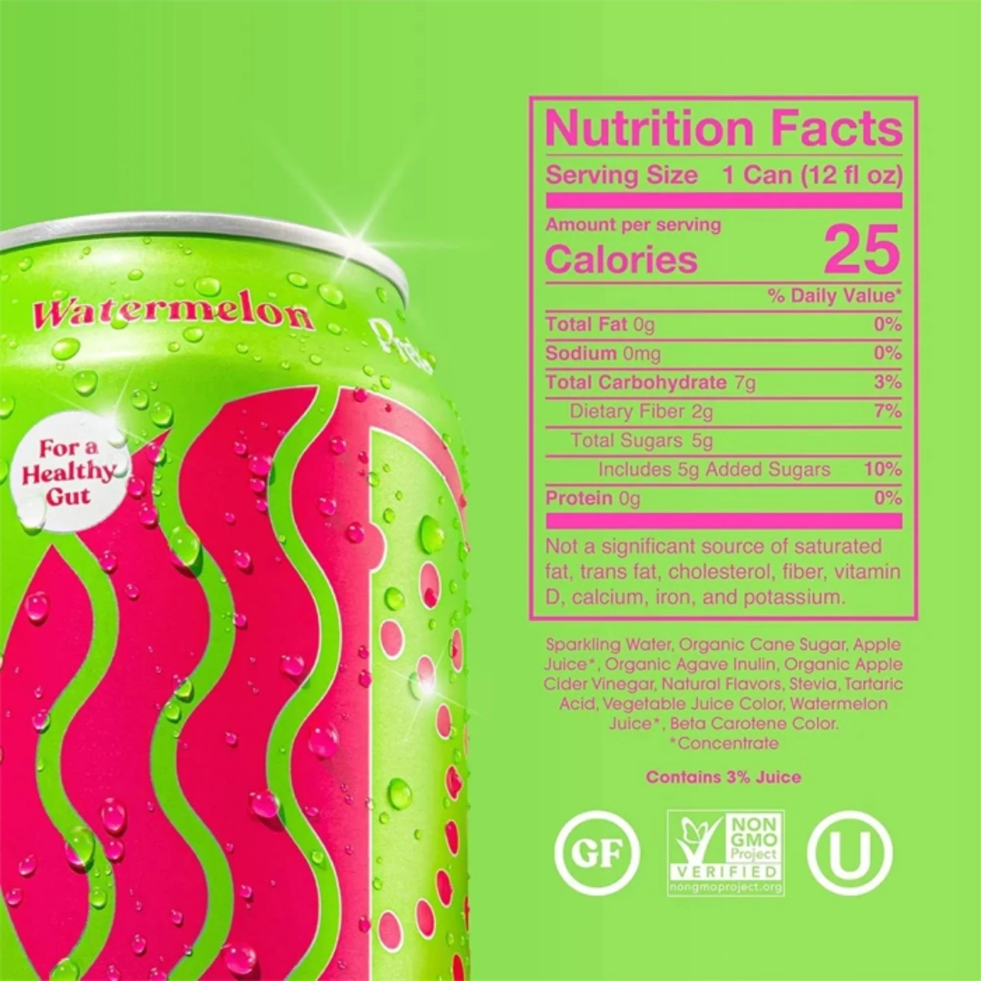Poppi Prebiotic Soda Watermelon 355ml - funkcjonalny napój z błonnikiem, stewią i octem jabłkowym - Image 6