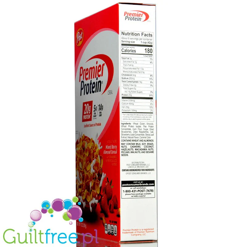 Premier Protein Cereal Mixed Berry Almond - proteinowe płatki śniadaniowe 47% białka - Image 2