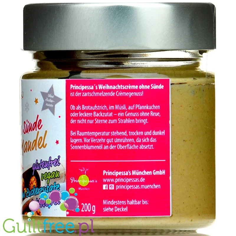 Principessa's Christmas Crème Without Sin, Roasted Almonds - świąteczny krem migdałowy do smarowania, bez cukru - Image 2
