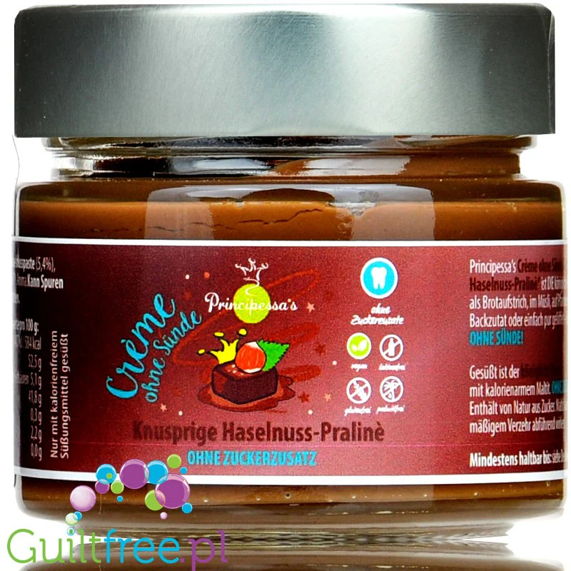 Principessa's Crème Without Sin Crunchy Hazelnut Praline - wegański krem bez cukru o smaku pralinek czekoladowo-laskowych