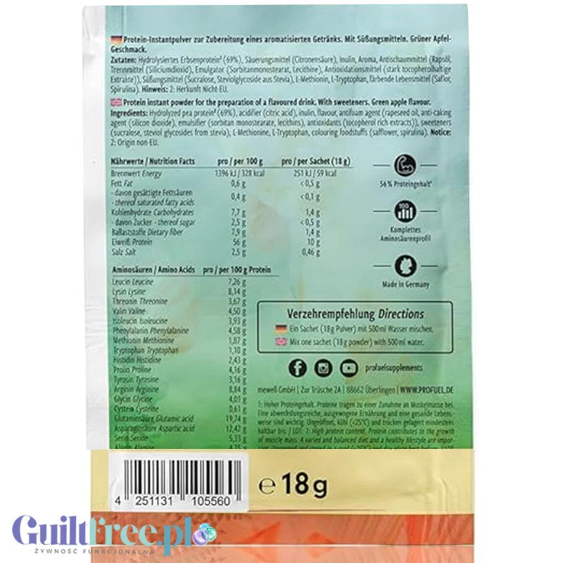 Pro Fuel Clear Protein Vegan Green Apple - wegański klarowny hydrolizat grochu, lekka odżywka białkowa ze stewią - Image 2