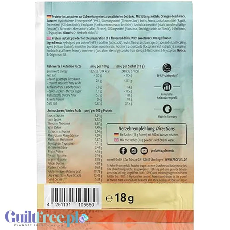 Pro Fuel Clear Protein Vegan Orange - wegański klarowny hydrolizat, lekka odżywka białkowa ze stewią - Image 2