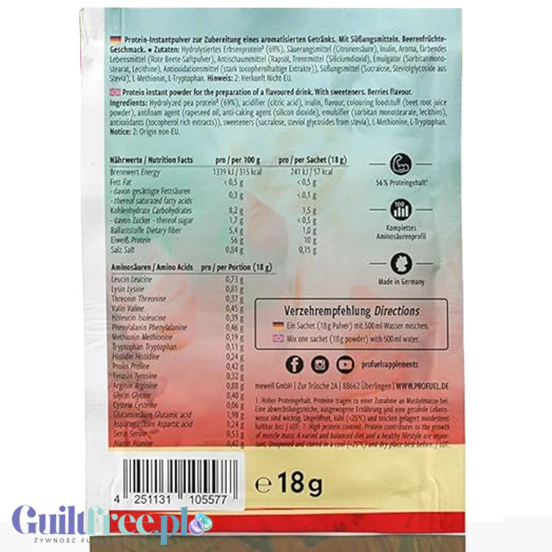 Pro Fuel Clear Protein Vegan Red Berry Fusion - wegański klarowny hydrolizat, lekka odżywka białkowa ze stewią - Image 2